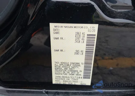 2020 Nissan Altima S Fwd from USA, damaged, VIN 1N4BL4BV6LN317584